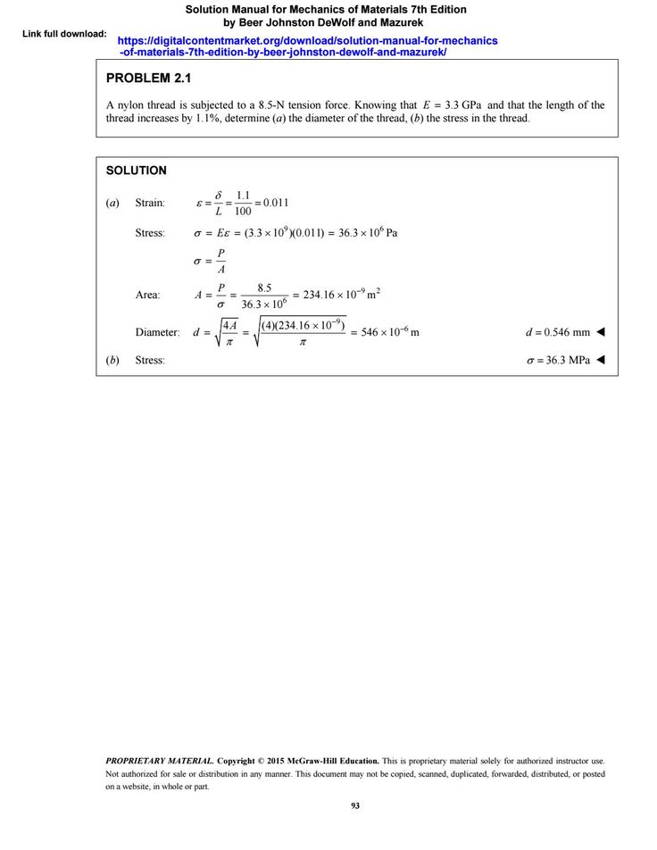 mechanics of materials 7th edition solution manual
